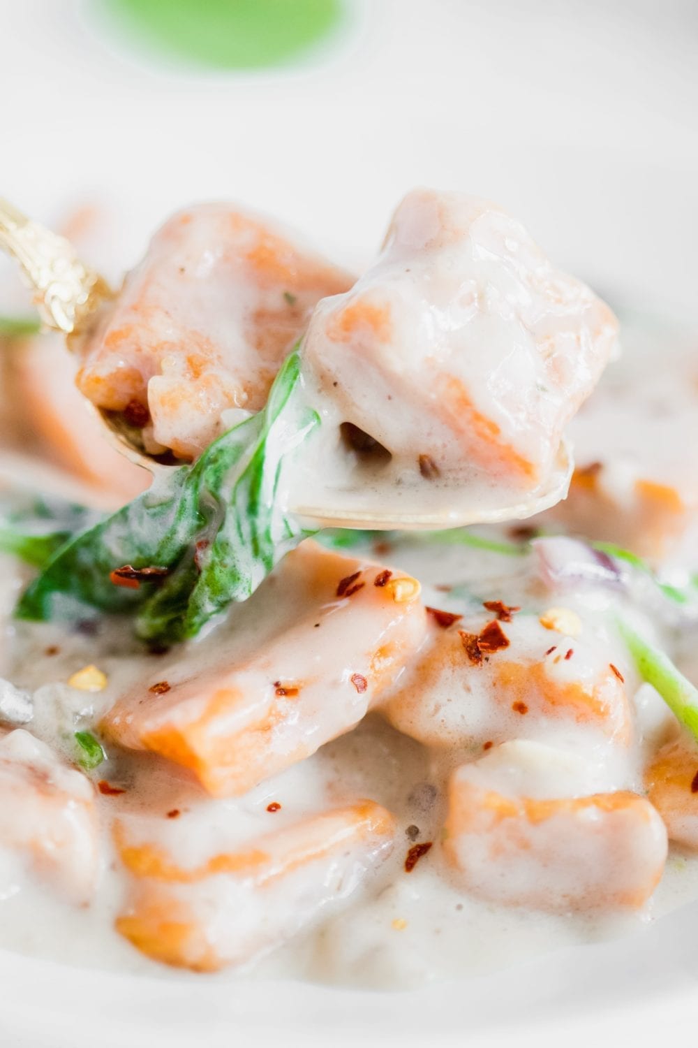 Two Ingredient Sweet Potato Gnocchi with vegan Alfredo sauce 