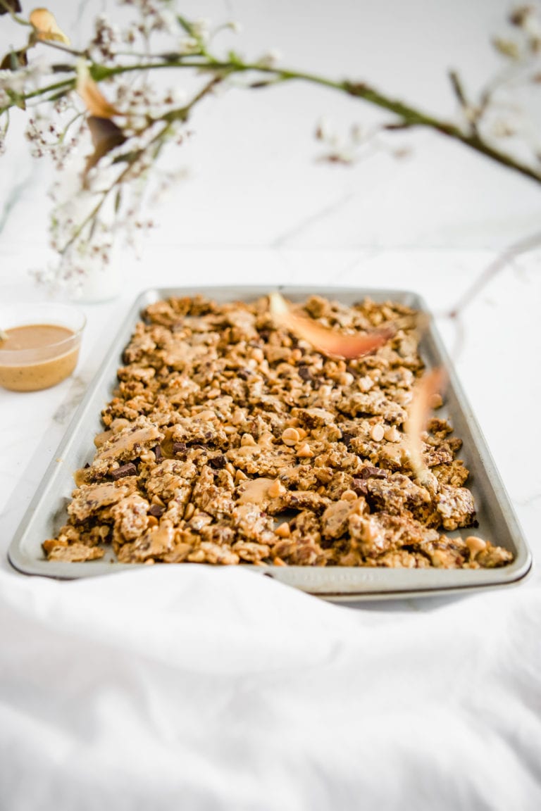 Healthy sugar and gluten free peanut butter cup granola by Basics With Bails