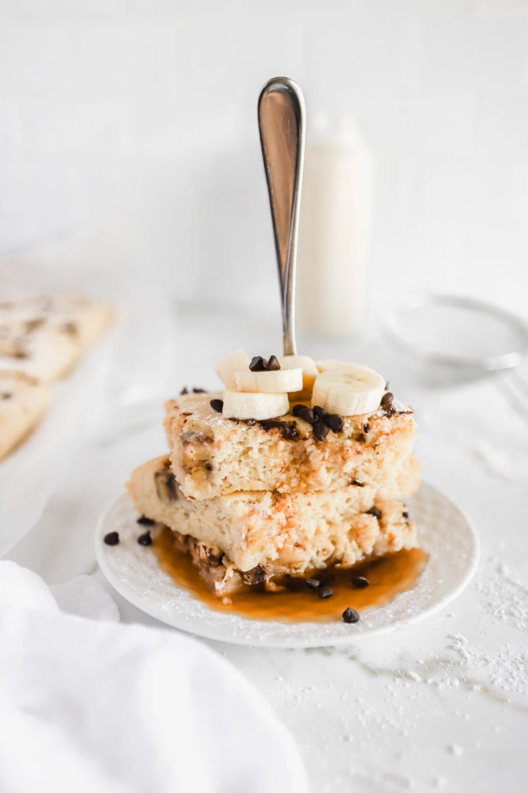 Banana Chocolate Chip Sheet Pan Pancakes (Vegan)