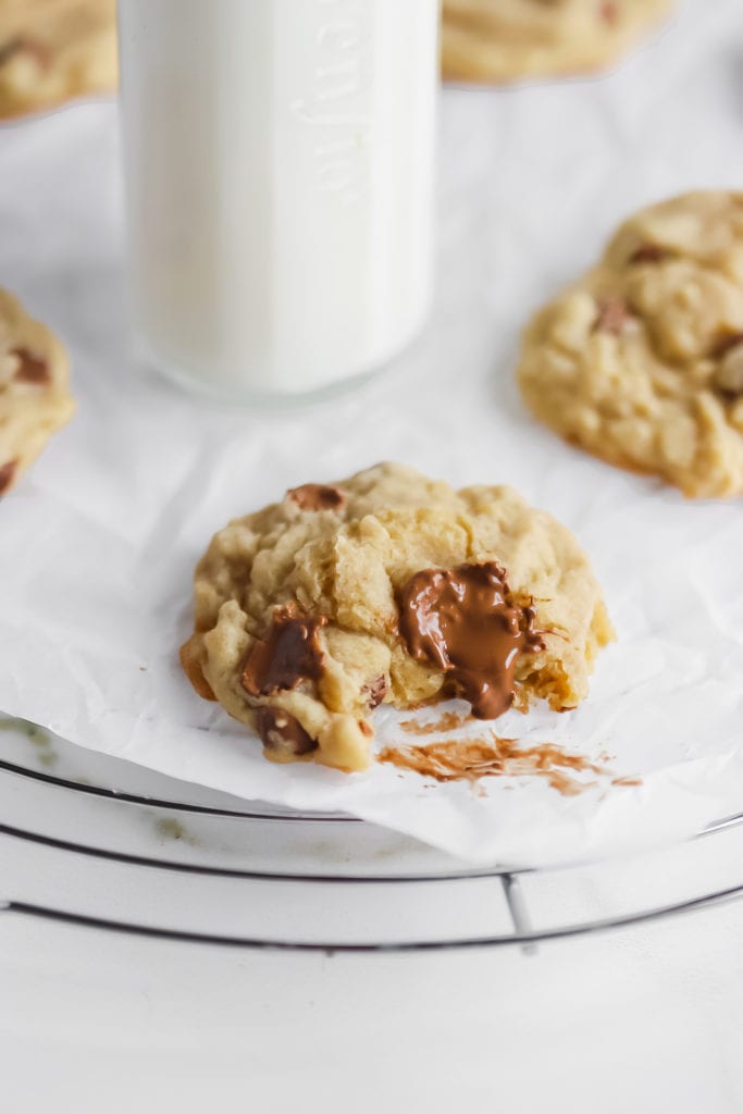 the best ever chocolate chip cookie recipe with a glass of milk