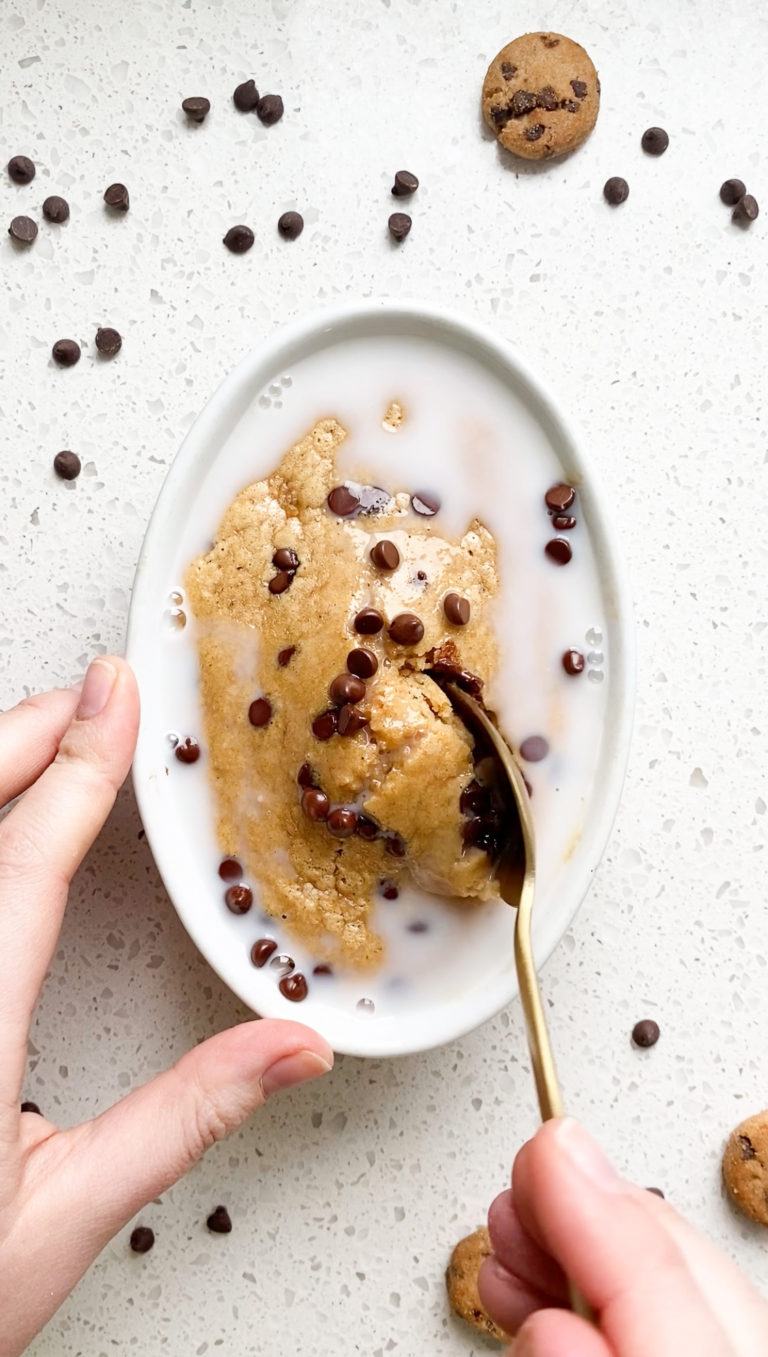 Healthy Cookie Dough Baked Oats in a casserole dish