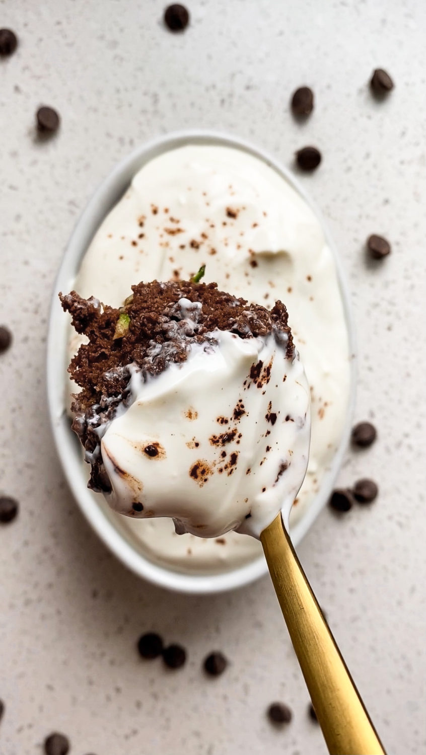 a golden spoon with healthy chocolate zucchini baked oats 