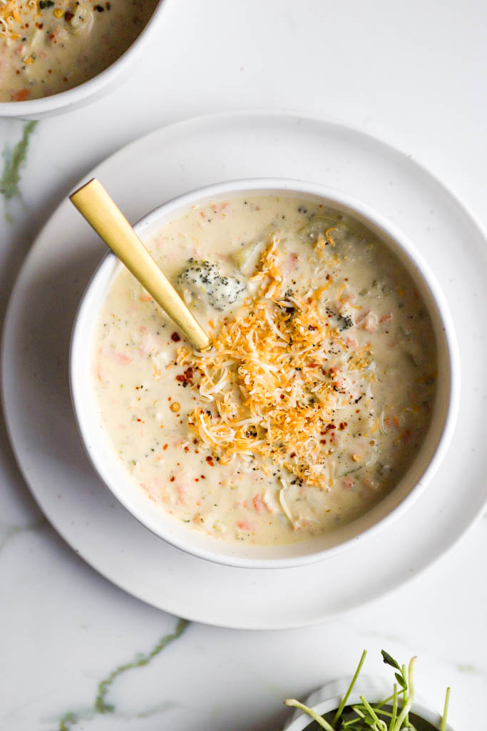 creamy soup with pre-shredded cheese