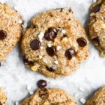 Keto almond butter cookies with chocolate chips and flaky sea salt