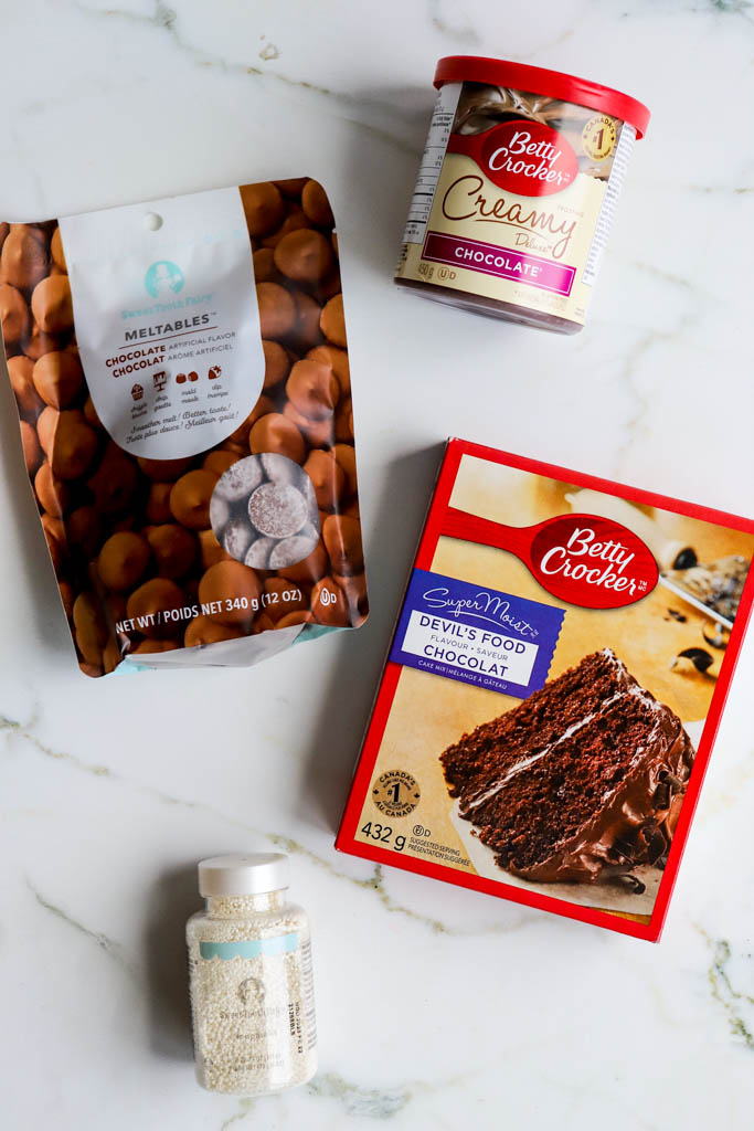 ingredients for the homemade cake pops with boxed cake mix