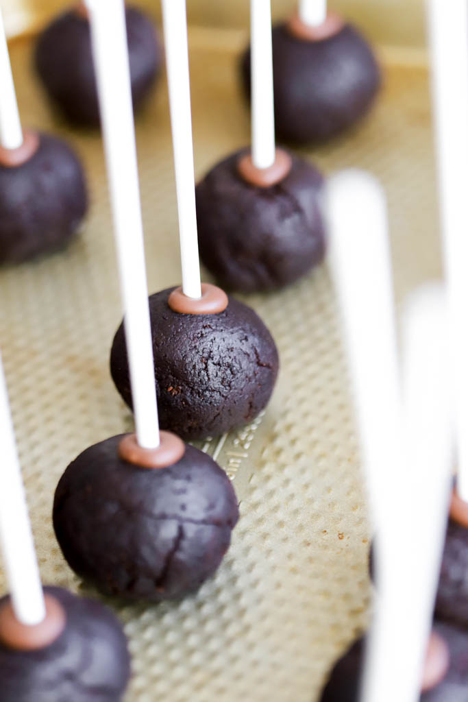 melted chocolate cake balls before they have their chocolate icing