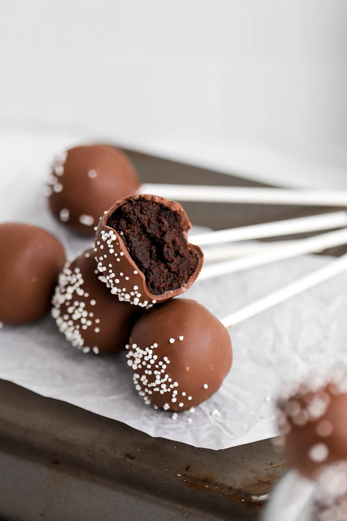 starbucks cake pop with chocolate coating and white sprinkles