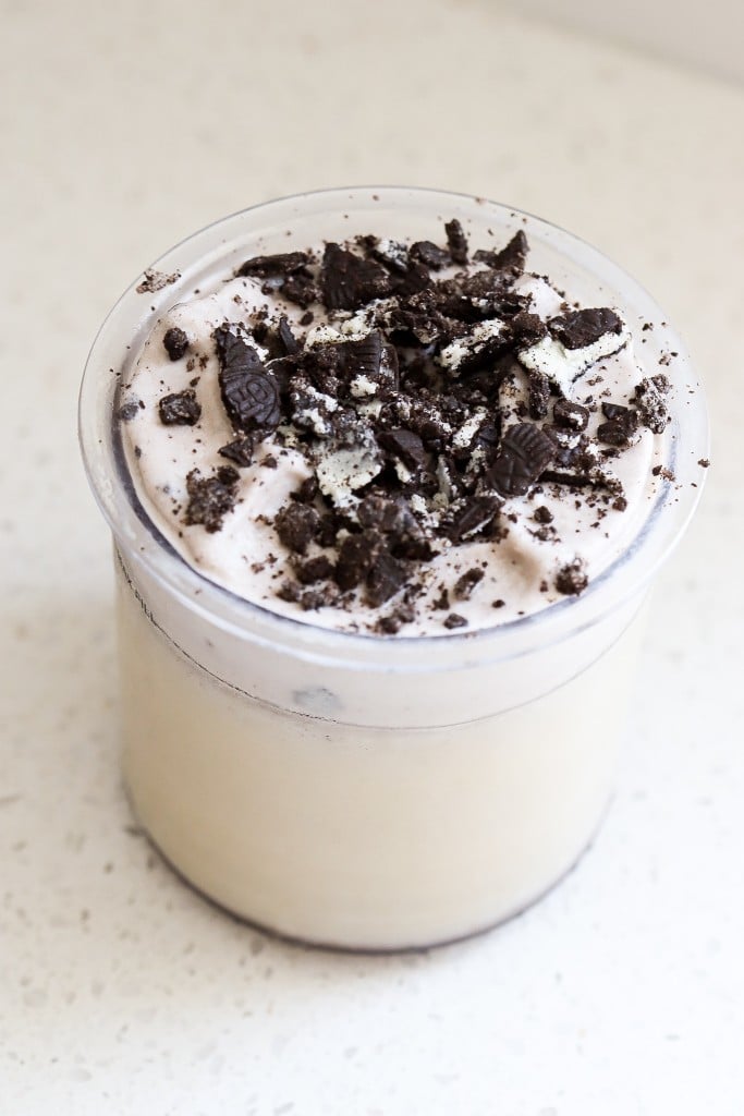 side angle of oreo ice cream made in the ninja creami