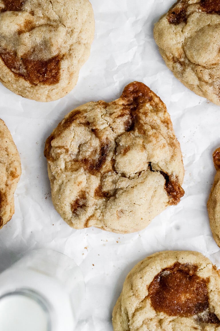 Top down view of holiday dessert recipe on parchment paper.