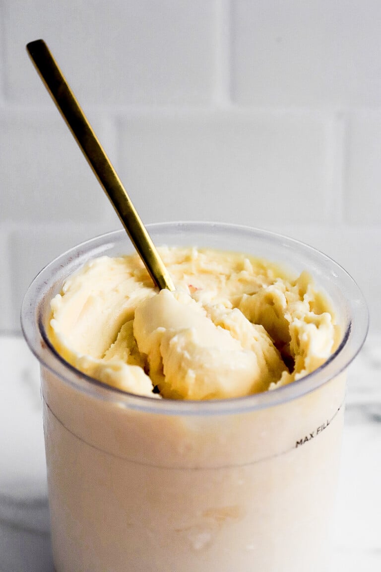 Side angle of healthy dessert recipe with orange juice.