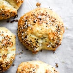 Top down view of cottage cheese bagels with everything but the bagel seasoning.