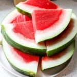 Protein watermelon jello sliced into wedges like real watermelon